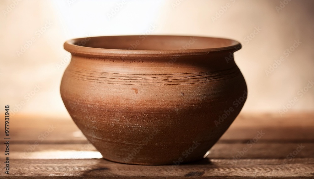 Isolated rustic clay pot with depth of field highlighting earthy texture and handmade quality Isolated rustic clay pot with depth of field highlighting earthy texture and handmade quality