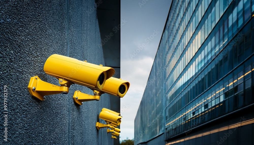 many security cameras on the wall