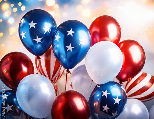 Isolated stars and stripes balloons with depth of field capturing festive colors for Independence Day