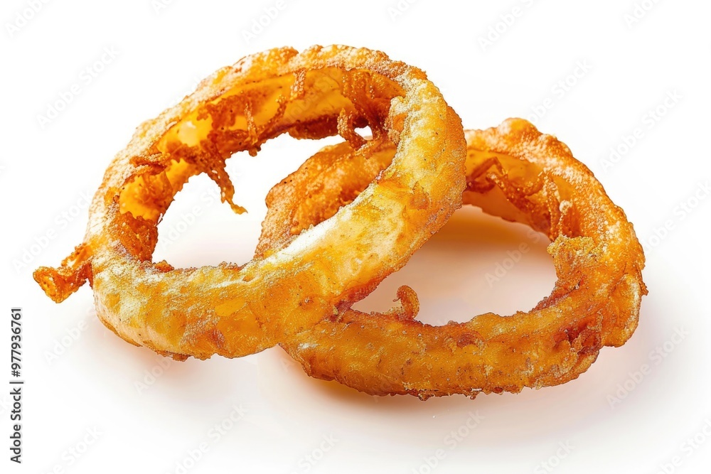 A pair of onion rings stacked on top of each other, ready for serving A pair of onion rings stacked on top of each other, ready for serving