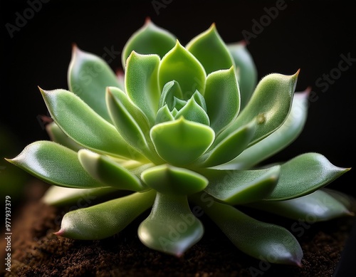 Isolated succulent plant with depth of field highlighting fleshy leaves and vibrant green color photo