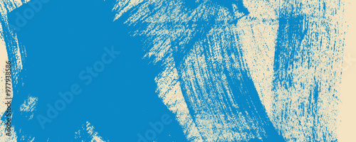 Grainy blue bold brush strokes with spray texture. Retro vector background for posters with small dots.
