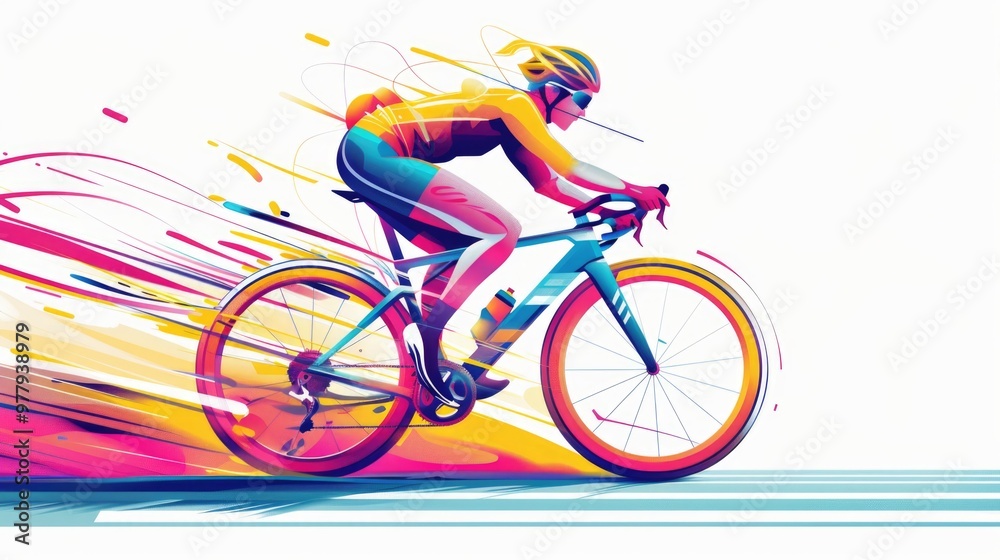 Fototapeta premium A person rides a bike on a road, a common mode of transportation