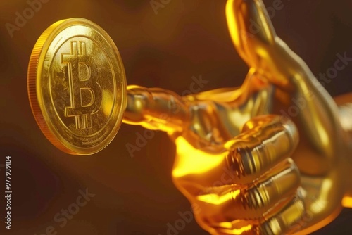 A person holding a shiny golden bitcoin