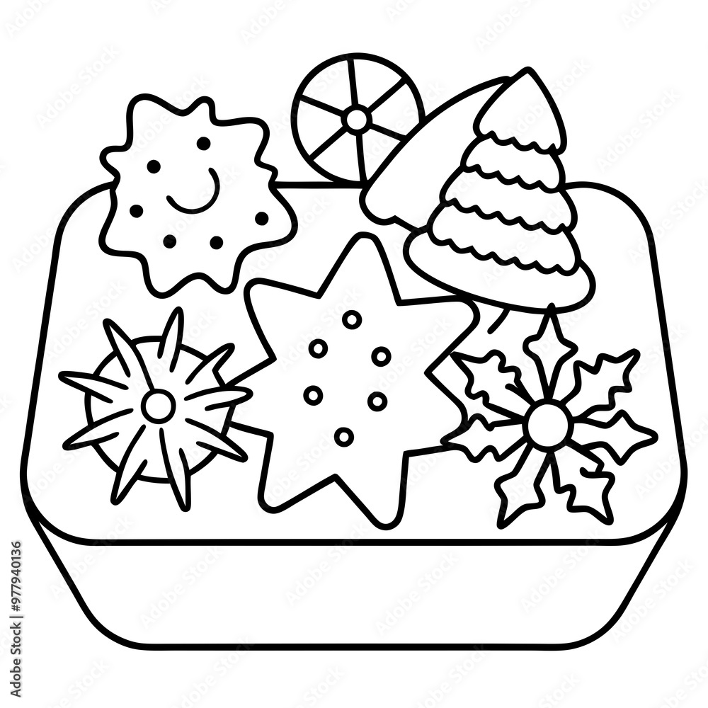 Holiday Cookie Tray Vector with Stars, Gingerbread, and Snowflakes Holiday Cookie Tray Vector with Stars, Gingerbread, and Snowflakes
