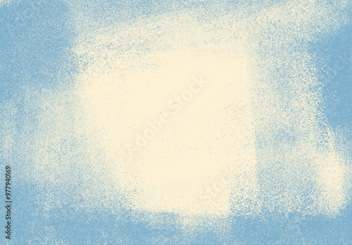 Grainy blue background with spray texture. Hand drawn distress damaged edge vintage template. Random gritty background with scattered tiny dots. Grain noise halftone or grainy retro texture.