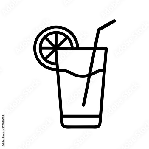 Vector icon of lemonade drink with lemon slice and straw for beverage illustrations