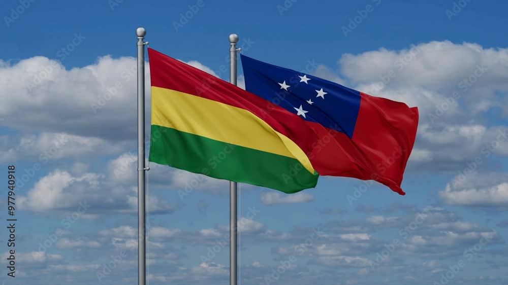 Samoa and Bolivia flags flying together, video concept of the relationship, two country cooperation concept Samoa and Bolivia flags flying together, video concept of the relationship, two country cooperation concept