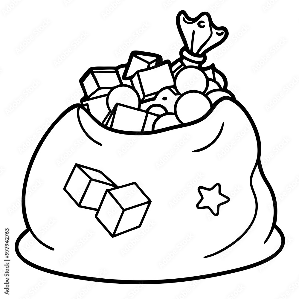 Overflowing Sack of Toy Shapes Dolls, Trains, and Blocks Vector Art