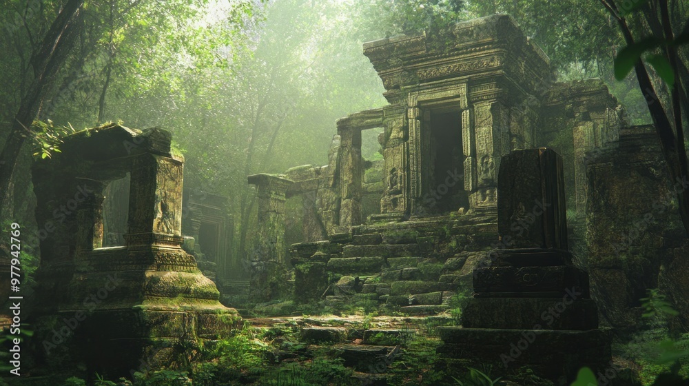 Ancient Stone Structure Overgrown with Jungle Vegetation Ancient Stone Structure Overgrown with Jungle Vegetation