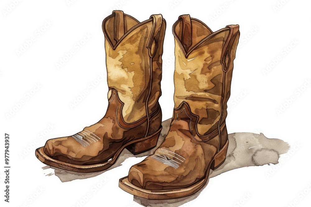 A pair of cowboy boots sits on top of a piece of paper A pair of cowboy boots sits on top of a piece of paper