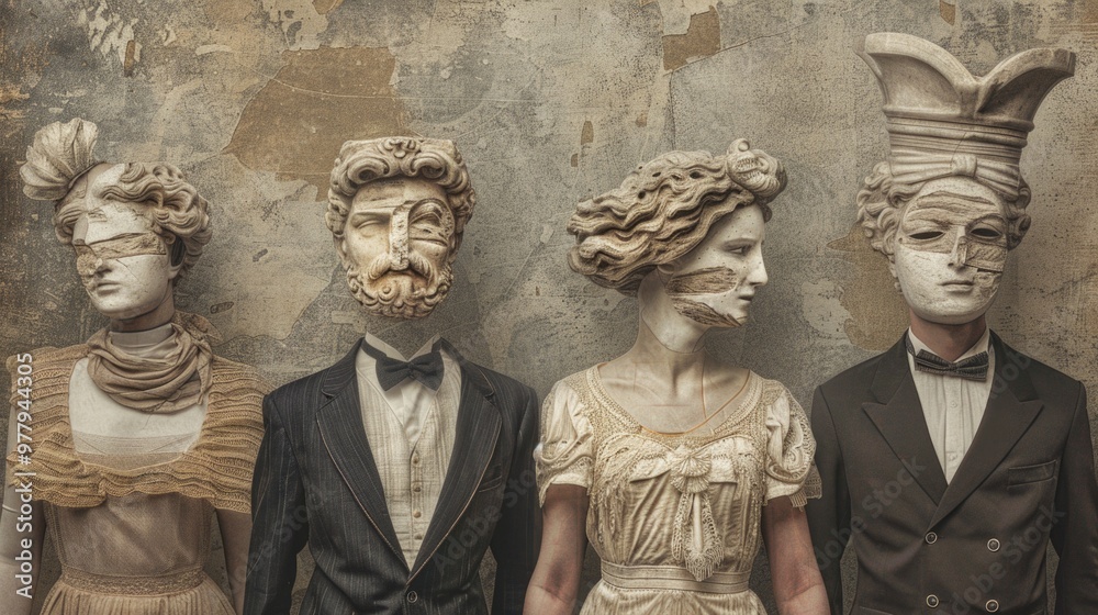 Naklejka premium Mannequins in suits and dresses for display or modeling purposes