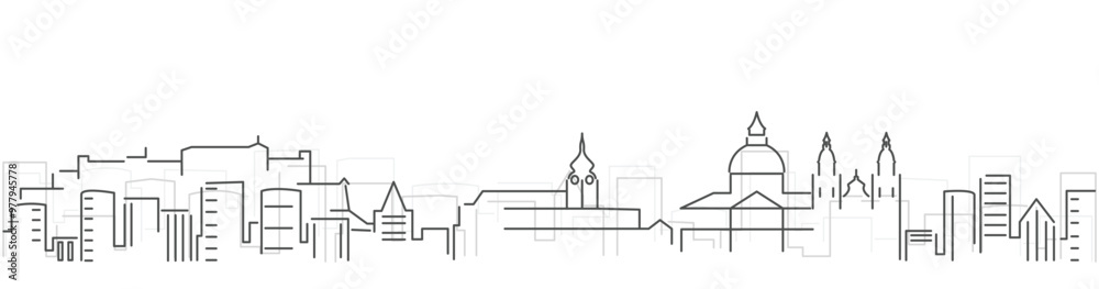 Obraz premium Salzburg Simple Dark Lines Skyline on White Background