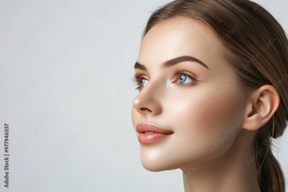 Portrait of a beautiful young woman with long brown hair, smiling and looking directly at the camera Portrait of a beautiful young woman with long brown hair, smiling and looking directly at the camera
