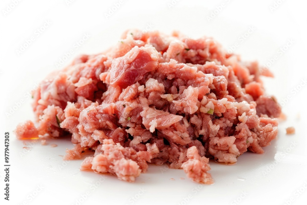 Raw ground meat on a white plate Raw ground meat on a white plate