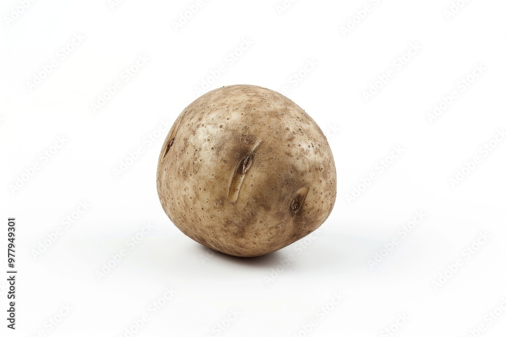 A close-up shot of a single potato on a white background A close-up shot of a single potato on a white background