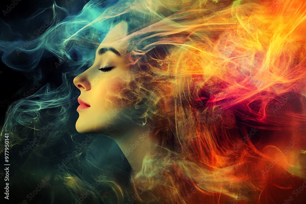 Abstract Woman Surrounded by Colorful Smoke Abstract Woman Surrounded by Colorful Smoke