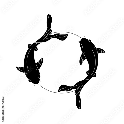 Koi fish. Black and white koi fish. Vector illustration.
