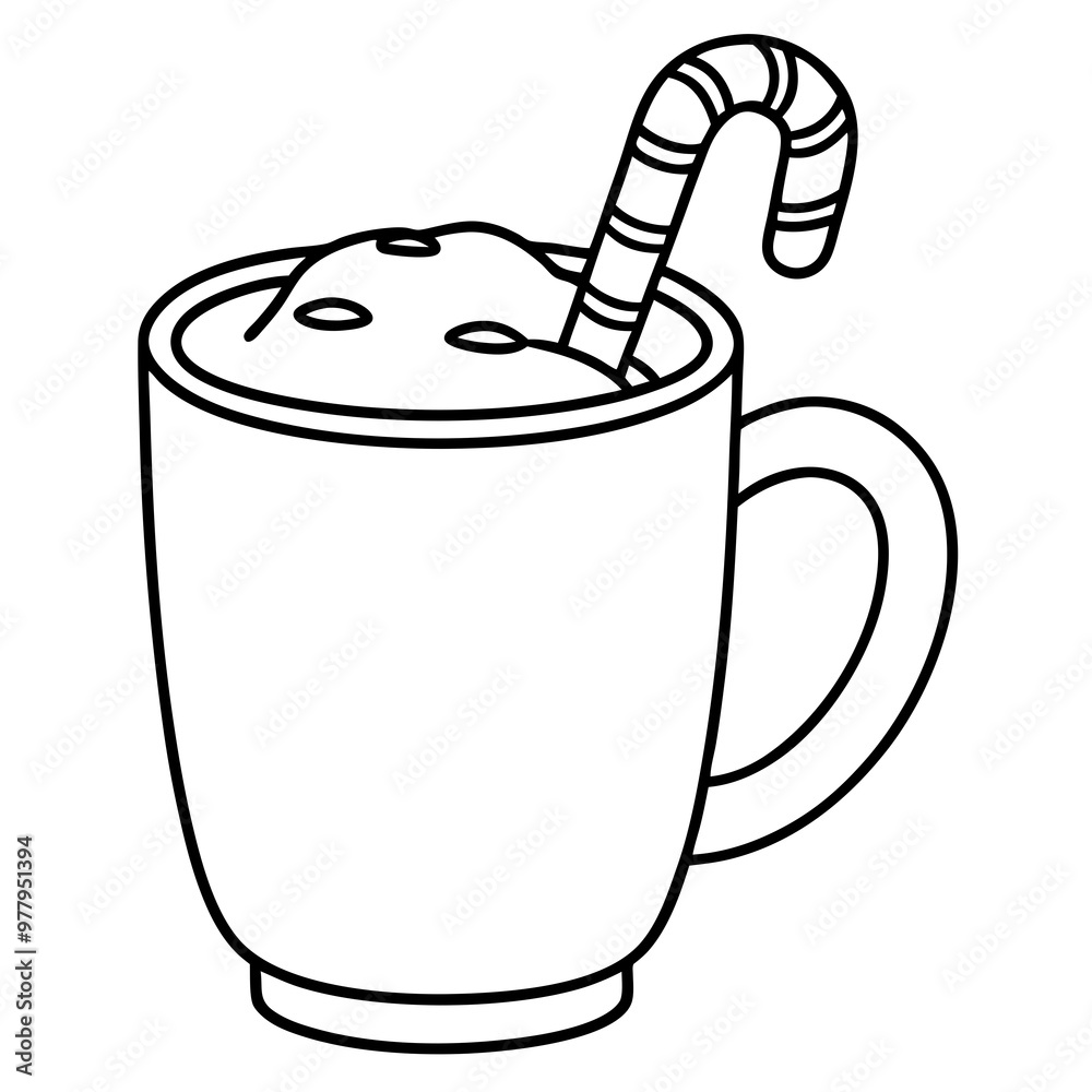 Festive Cocoa or Eggnog with Candy Cane Stirrer - Vector Art Festive Cocoa or Eggnog with Candy Cane Stirrer - Vector Art