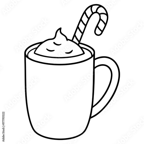 Festive Cocoa or Eggnog with Candy Cane Stirrer - Vector Art