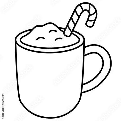 Festive Cocoa or Eggnog with Candy Cane Stirrer - Vector Art