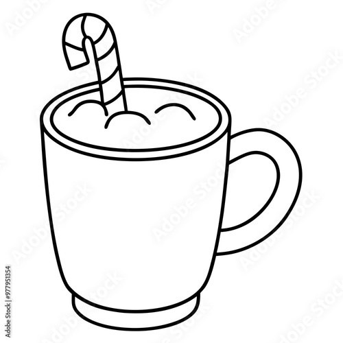 Festive Cocoa or Eggnog with Candy Cane Stirrer - Vector Art