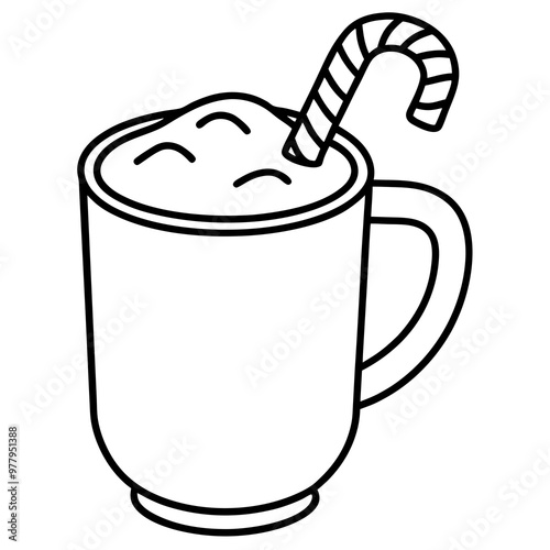 Festive Cocoa or Eggnog with Candy Cane Stirrer - Vector Art