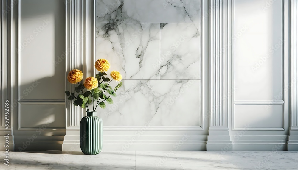 white marble wall design featuring a flower vase with elegant blooms for a chic look decor design white marble wall design featuring a flower vase with elegant blooms for a chic look decor design