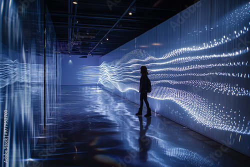 A light installation creating dynamic visuals in a gallery in an ultra-realistic style photo