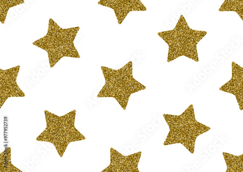Geometric seamless pattern with gold glitter textured stars. Vector illustration eps10