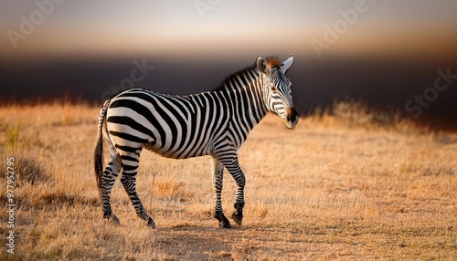 Isolated zebra with depth of field highlighting unique stripes and majestic stature