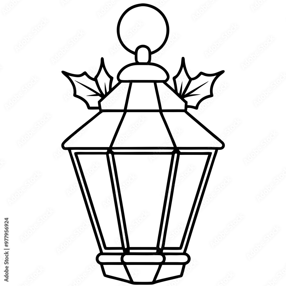 Classic Lantern with Warm Glow & Holly Accent – Vector Art Classic Lantern with Warm Glow & Holly Accent – Vector Art