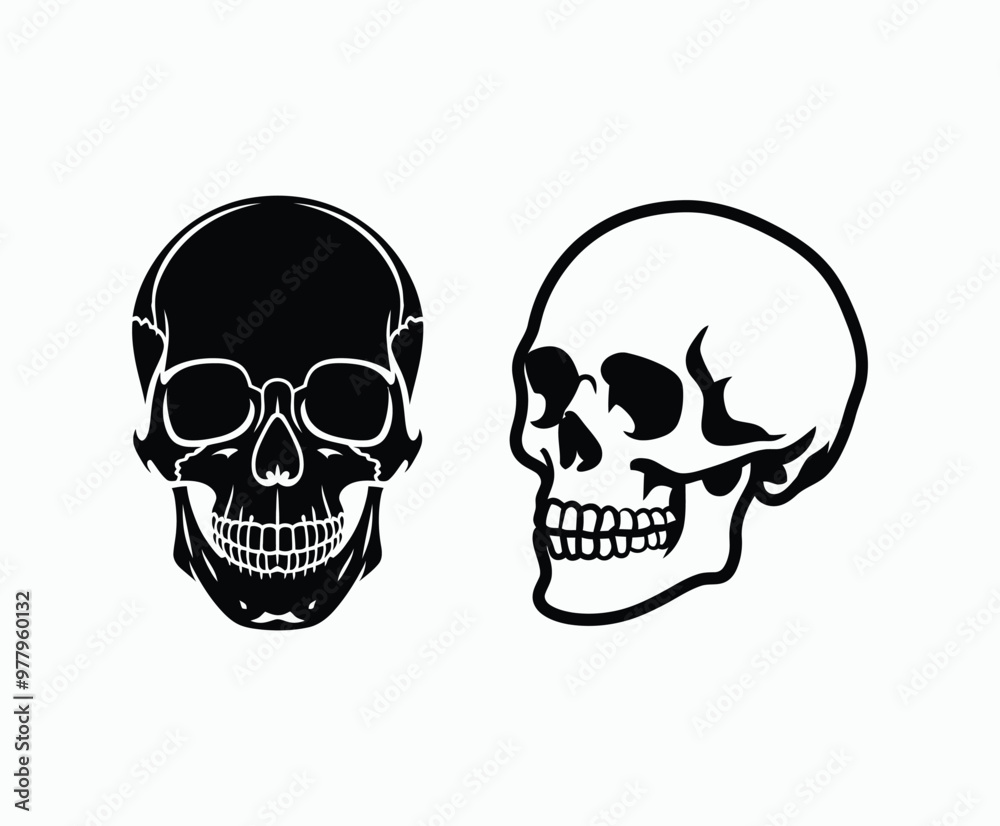 Skull EPS vector art silhouette illustration template on a white background Skull EPS vector art silhouette illustration template on a white background
