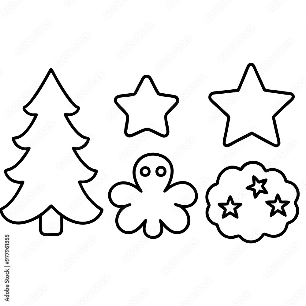 Assorted Cookie Cutter Shapes Stars, Trees, and Angels Vector Art Assorted Cookie Cutter Shapes Stars, Trees, and Angels Vector Art
