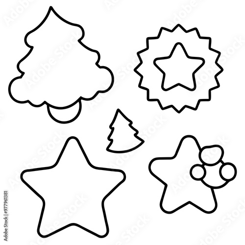 Assorted Cookie Cutter Shapes Stars, Trees, and Angels Vector Art