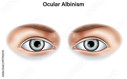 Exploring Ocular Albinism: A Detailed Science Vector Illustration of Eye Conditions with Labels, Causes, and Implications for Vision and Eye Health