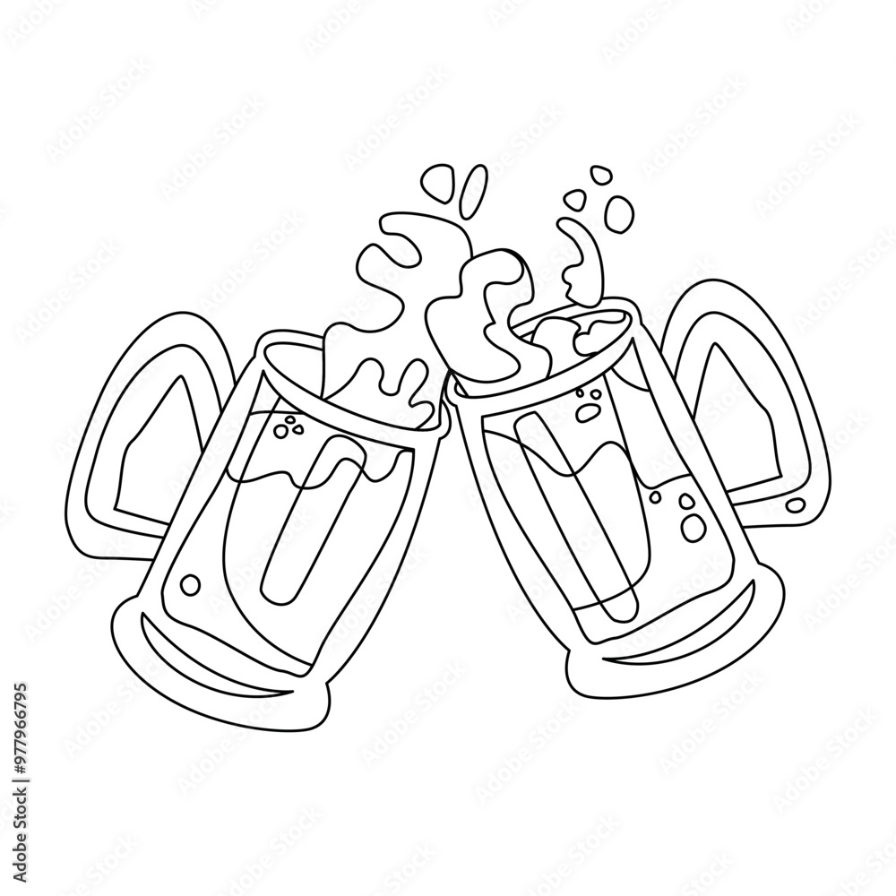 Clinking Beer Mugs vector stroke icon. Isolated two frosty mugs of beer with frothy heads being clinked together. Illustration on a white background Clinking Beer Mugs vector stroke icon. Isolated two frosty mugs of beer with frothy heads being clinked together. Illustration on a white background