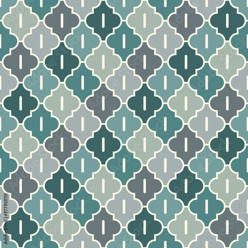Oriental traditional pattern. Ogee ornament. Repeated maroccan crosses mosaic tiles. Lantern shapes motif. Tracery window wallpaper. Arabesque digital paper, textile print. Seamless surface design