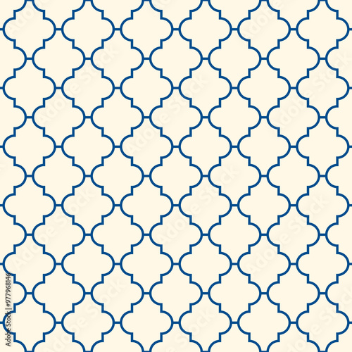 Oriental traditional pattern. Ogee ornament. Repeated maroccan crosses mosaic tiles. Lantern shapes motif. Tracery window wallpaper. Arabesque digital paper, textile print. Seamless surface design