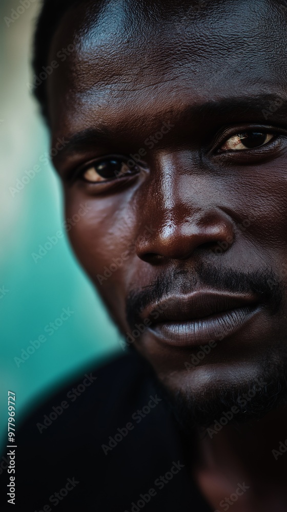 Young african american man with a serious expression, set against a green background, exudes authenticity and emotion in this close-up portrait Young african american man with a serious expression, set against a green background, exudes authenticity and emotion in this close-up portrait