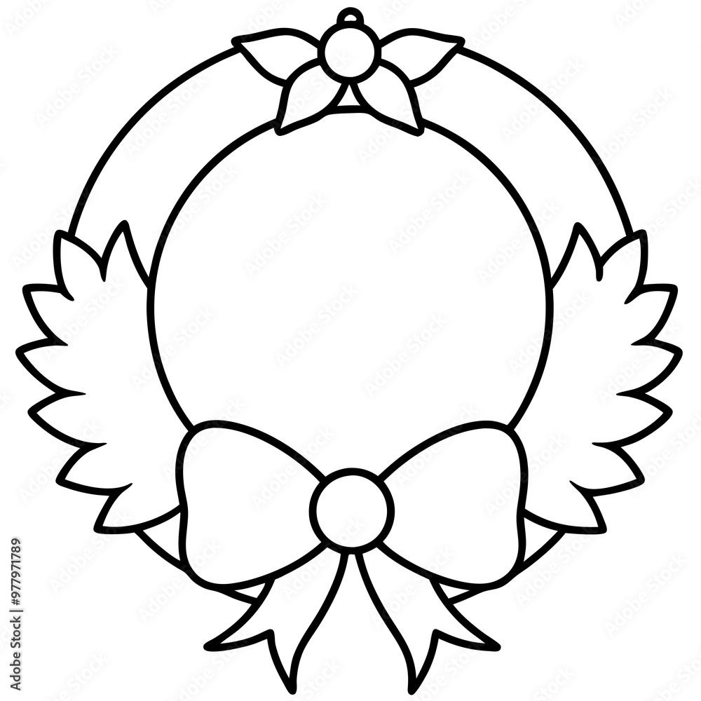 Circular Wreath with Large Bow and Holly Leaves – Vector Art Circular Wreath with Large Bow and Holly Leaves – Vector Art