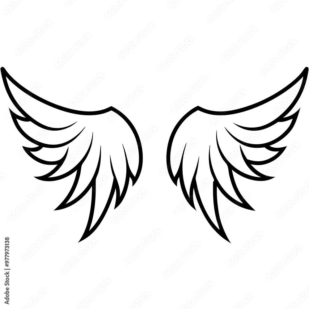Obraz premium Elegant Curved Angel Wings - Detailed Vector Art