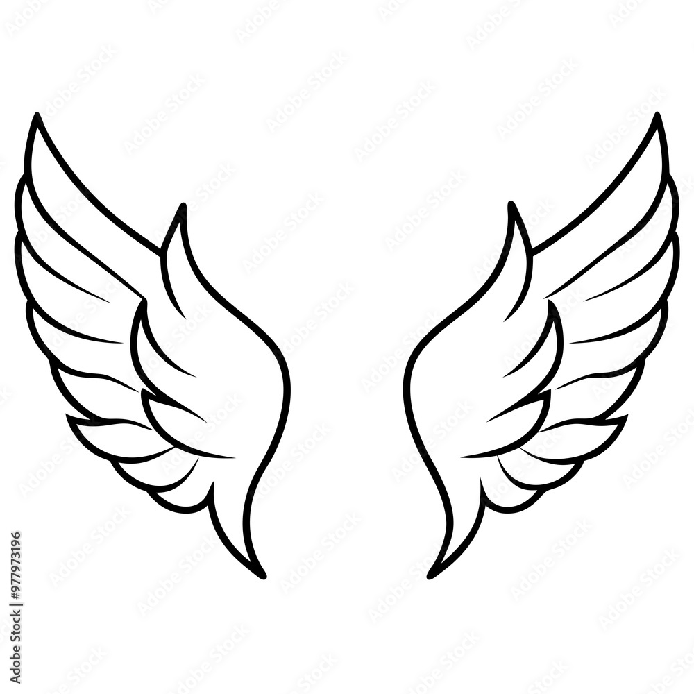 Elegant Curved Angel Wings - Detailed Vector Art Elegant Curved Angel Wings - Detailed Vector Art