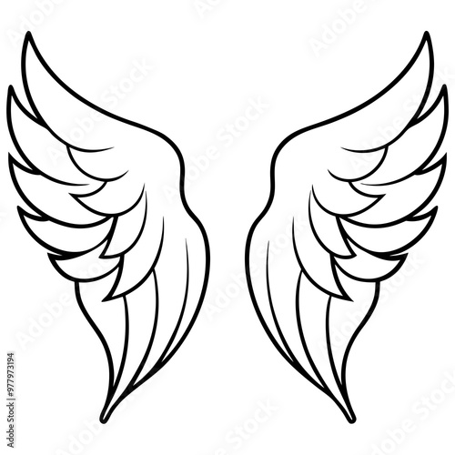 Elegant Curved Angel Wings - Detailed Vector Art