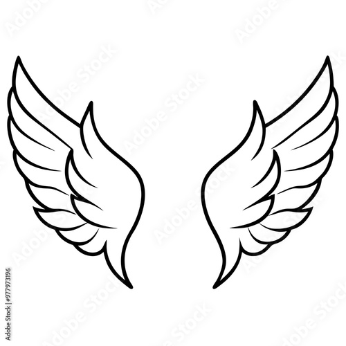 Elegant Curved Angel Wings - Detailed Vector Art