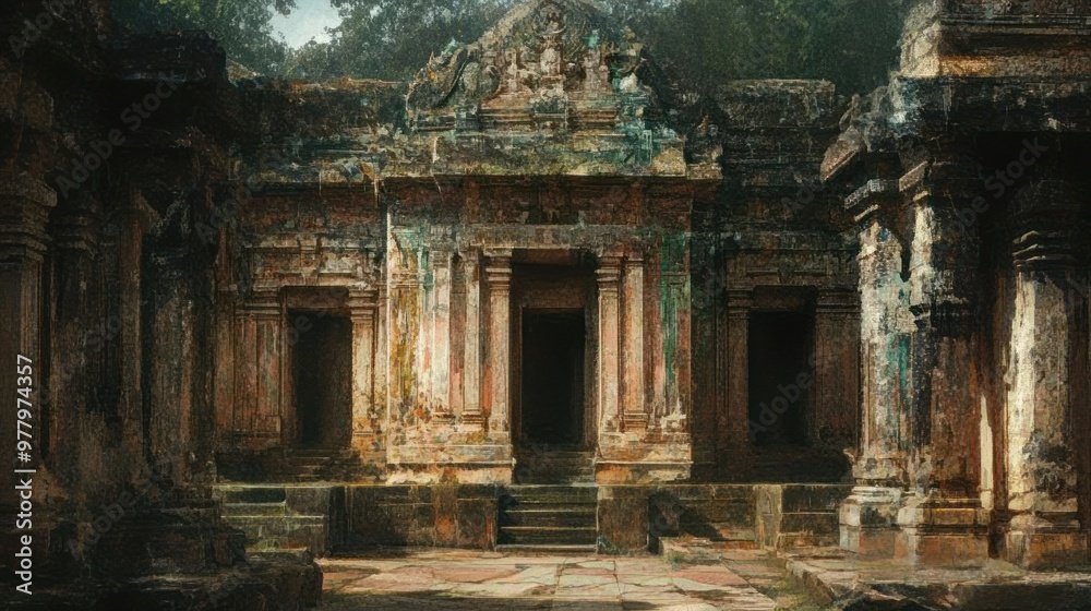 An Ancient Stone Temple Entrance with Steps Leading In An Ancient Stone Temple Entrance with Steps Leading In