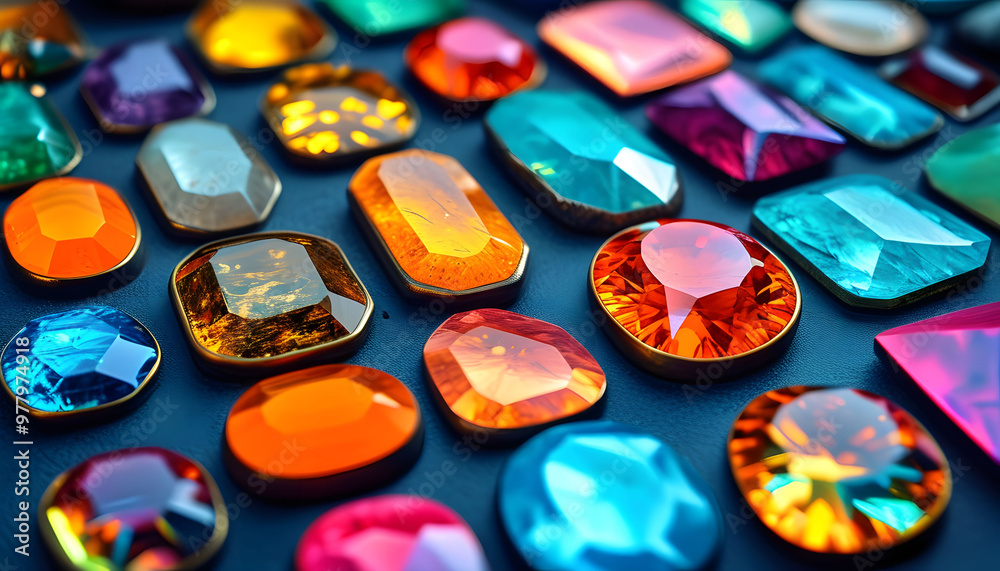 Colorful Gemstones on Blue Background Colorful Gemstones on Blue Background