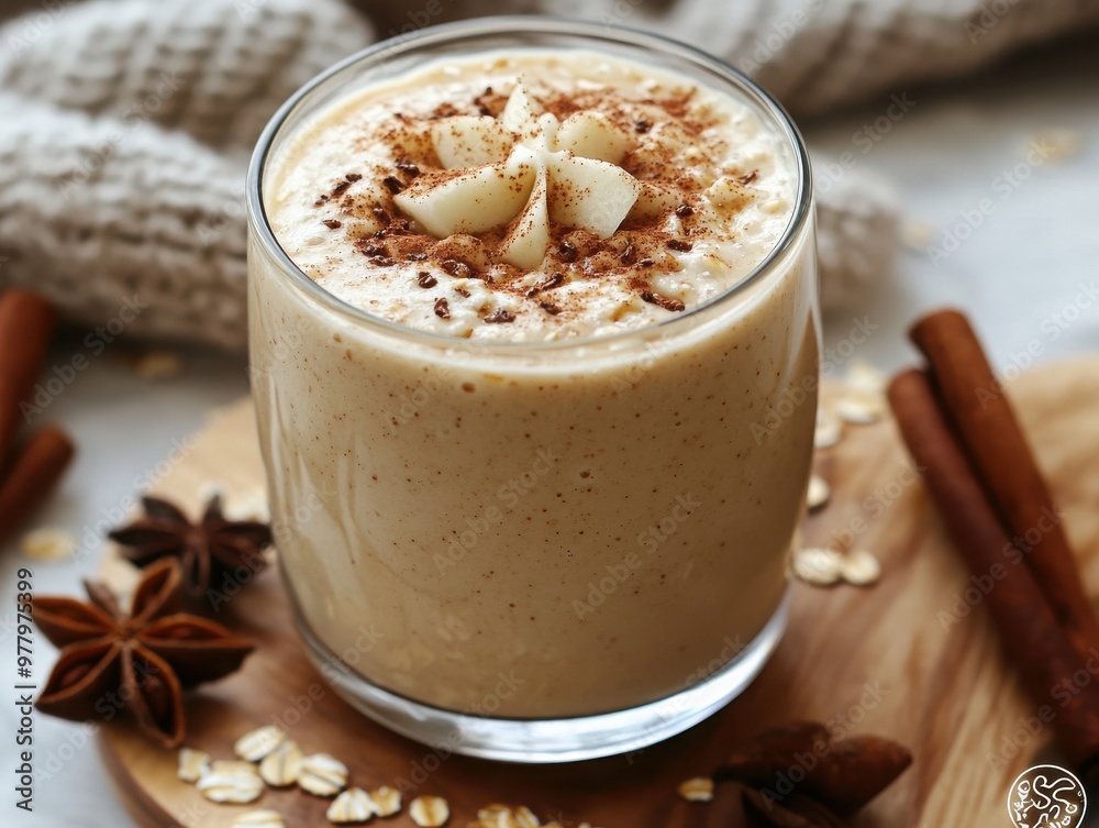 Delicious and creamy smoothie topped with nuts and spices, perfect for a healthy snack or breakfast option. Delicious and creamy smoothie topped with nuts and spices, perfect for a healthy snack or breakfast option.