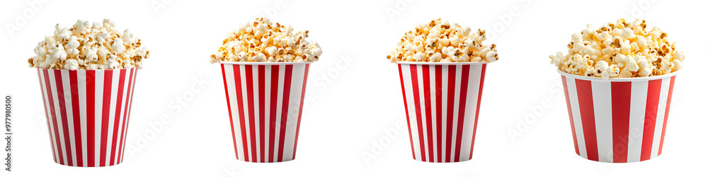 Collection set popcorn box in a red and white striped bucket, on a transparent background cutout, PNG file. Mockup template Collection set popcorn box in a red and white striped bucket, on a transparent background cutout, PNG file. Mockup template
