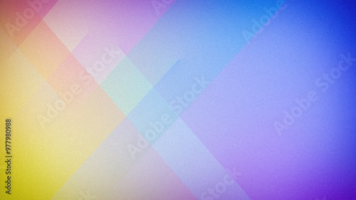 Abstract gradient with intersecting geometric patterns in shades of blue, purple, pink, and yellow, featuring a grainy texture perfect for creative backdrops